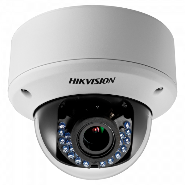 Hikvision - Cámara Domo HDTVI Gama Value - Resolución 1080p (1920x1080) - Lente varifocal motorizada 2.8~12 mm - IR alcance 40 m | Alimentación PoC.af - Impermeable IP67, antivandálica IK10