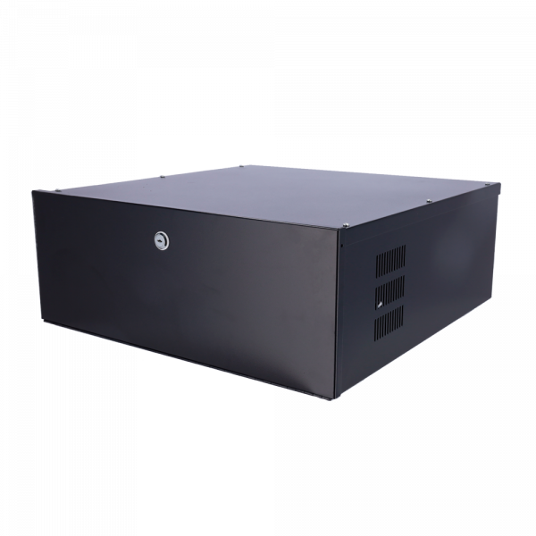 Caja metálica cerrada para DVR - Específico para CCTV - Para grabadores de hasta 4U rack - Cerradura de leva - Ventilador incluido - Calidad y resistencia