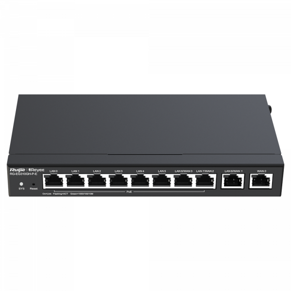 Reyee Router PoE Controlador Cloud - 9 Puertos GE LAN + 1 Puerto GE WAN - 8 Puertos PoE+ 802.3af/at / Hasta 110W en total - Admite hasta 4 WAN para failover o balanceo - Hasta 1500 Mbps de ancho de banda - Servidor VPN IPSec, L2TP, PPTP, OpenVPN