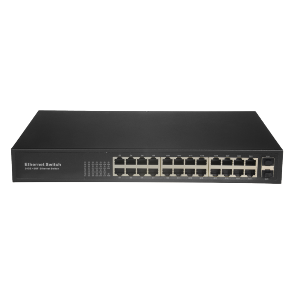 Switch - 24 puertos RJ45 + 2 SFP GIGA - Velocidad de puertos 10/100/1000 Mbps - Máximo 20W - Plug &amp; Play - Tecnología de ahorro de energía