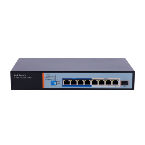 Switch Hi-PoE - 8 puertos PoE + 1 Uplink SFP 10G  - Velocidad de puertos Multi-Gigabit 2,5/1Gbps  - 8 Puertos PoE+ 30W + 4 Puertos Hi-PoE 90W - PoE Watchdog - Hasta 150W Potencia PoE total