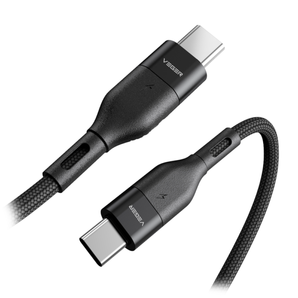 Veger - Cable USB2.0 para portátiles - Carga rápida PD65W - USB-C a USB-C - Cubierta de metal, Nylon trenzado  - Longitud 1.2m