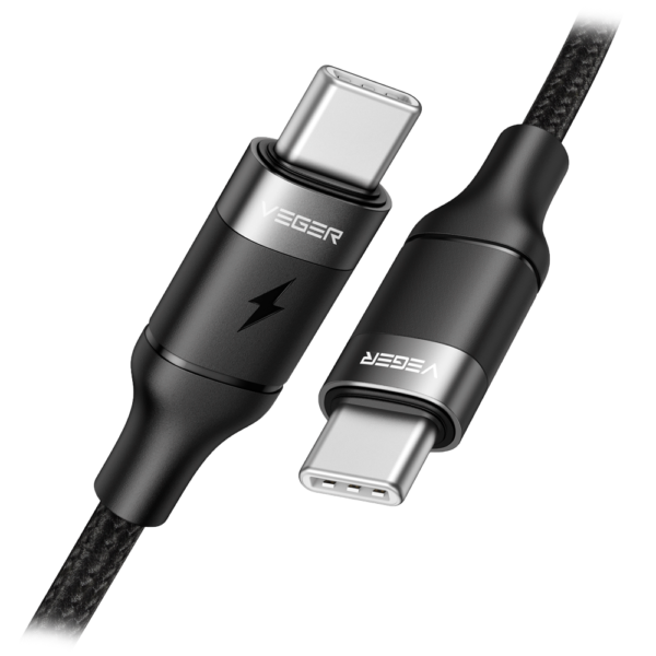 Veger - Cable USB2.0 para portátiles - Carga rápida PD100W - USB-C a USB-C - Cubierta de metal, Nylon trenzado  - Longitud 1.5m