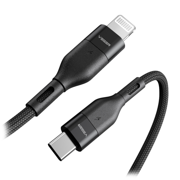 Veger - Cable USB2.0 para portátiles - Carga rápida PD65W - USB-C a Lightning - Cubierta de metal, Nylon trenzado  - Longitud 1.2m