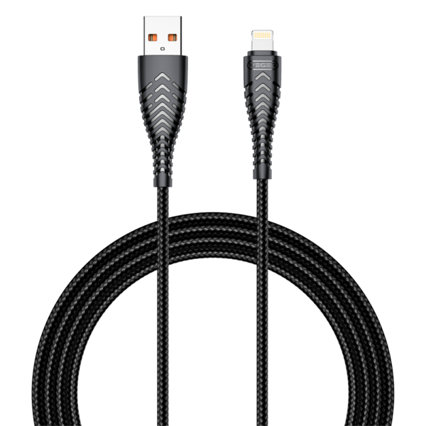 Veger - Cable USB2.0 - USB-A a Lightning - Cubierta de plástico, Nylon trenzado  - Longitud 1.2m