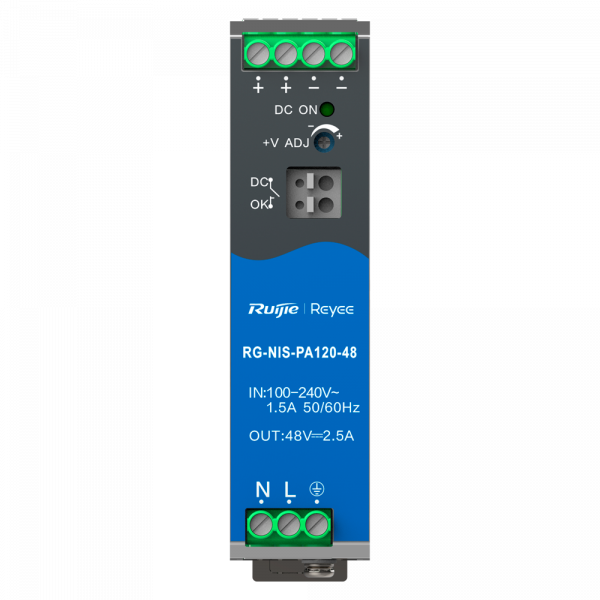 Fuente de alimentación Industrial - Salida DC 48 V 2,5 A / 120 W - 2 salidas DC - Voltaje entrada 100 V ~ 240 V - 128.8 (Al) x 21 (An) x 110 (Fo) mm - Montaje en carril DIN - Imagen 2