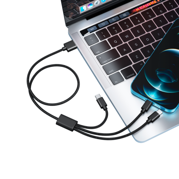 Veger -  Cable USB 3 en 1 - USB-A a USB-C, Lightning y Micro-USB - Cubierta de metal, Nylon trenzado  - Longitud 1.5m - Imagen 2