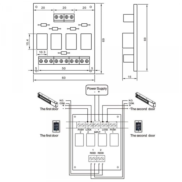 Módulo de relé - Creación de esclusas de dos puertas - Doble salida - Pequeño tamaño - Apto para todo tipo de puertas - Alimentación 12 VDC - Imagen 4