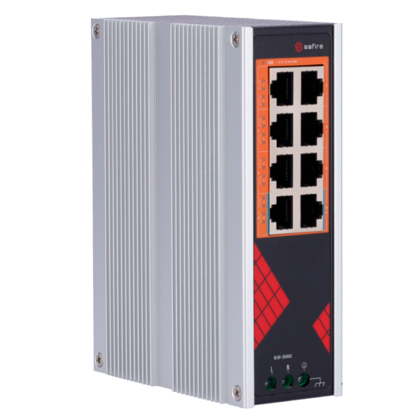 Safire Switch Industrial Alimentación AC 90~264V - 8 puertos Gigabit 10/100/1000Mbps - 6 Puertos PoE+ 30W + 2 Puertos Hi-PoE 60W - PoE Watchdog - Hasta 130W Potencia PoE total - Instalación carril DIN - Imagen 4